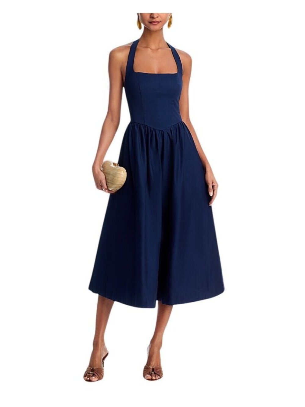 NWT Aqua Womens Woven Halter Midi Dress IDM11261 Navy Blue S